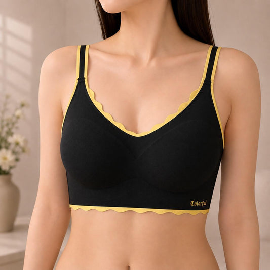 Seamless Black & Yellow Scalloped Wirefree Bralette