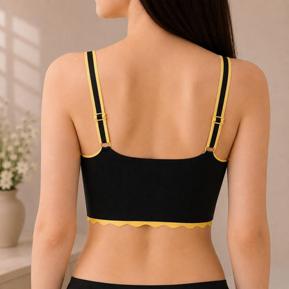 Seamless Black & Yellow Scalloped Wirefree Bralette