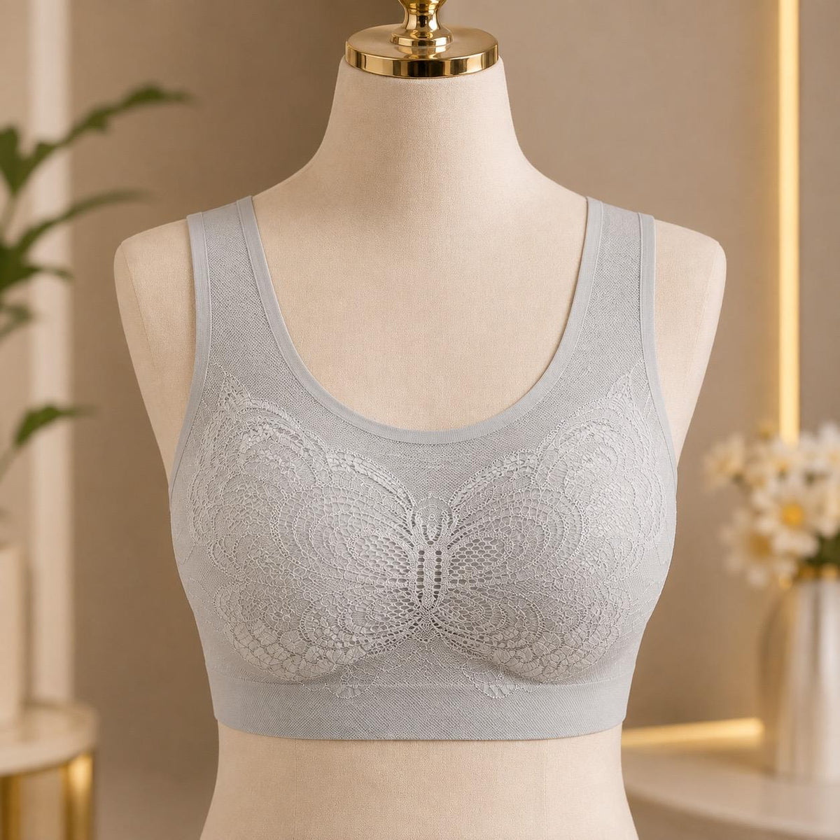 Seamless Mint Green Butterfly Lace Wirefree Bra