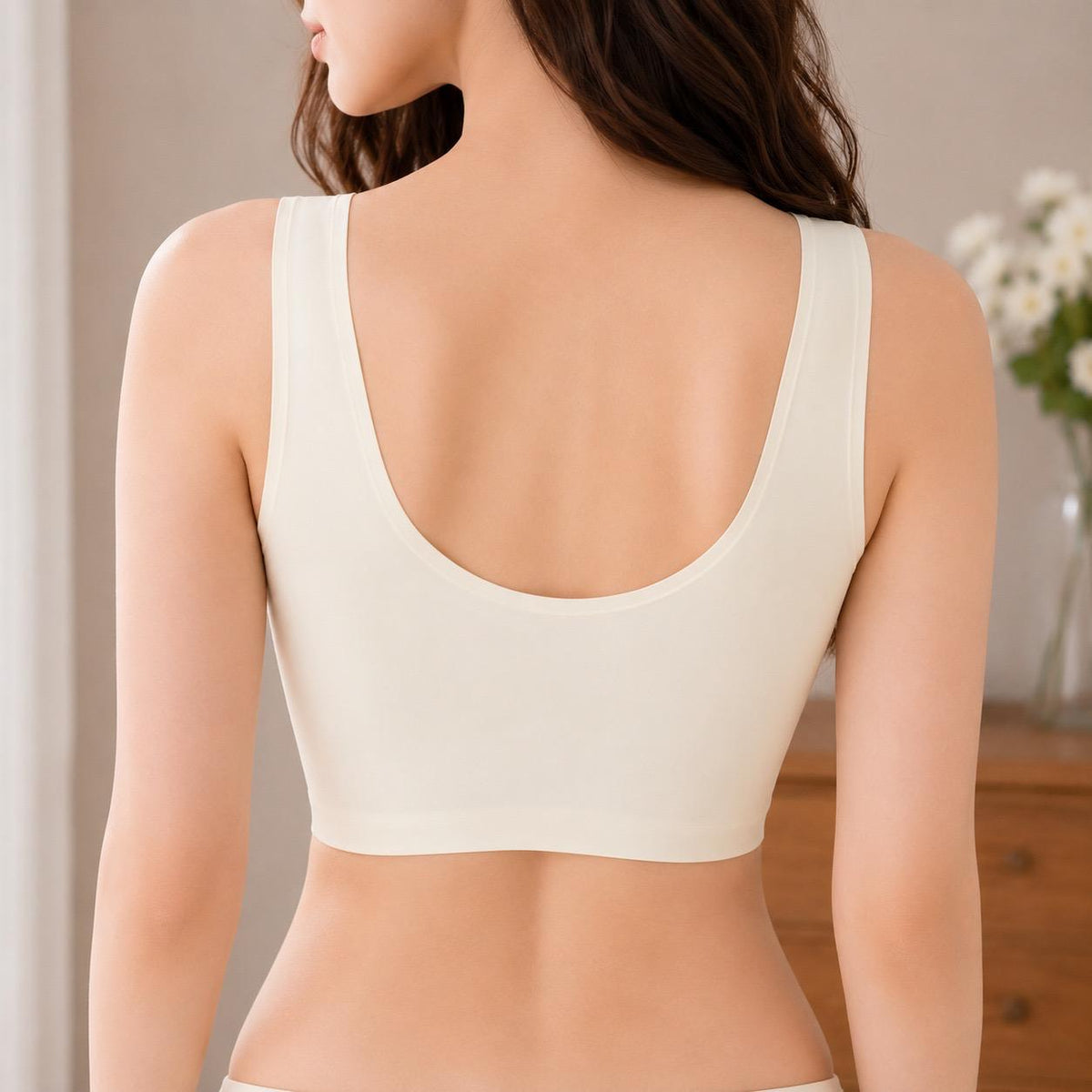 Seamless Off-White Floral Green Leaf Lace Wirefree Bra