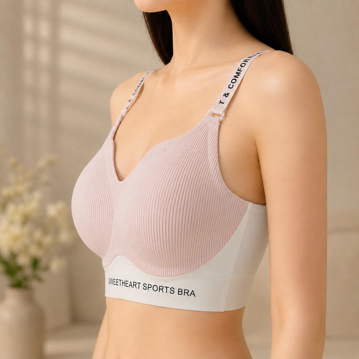 Seamless Ribbed Sweetheart Sports Bra